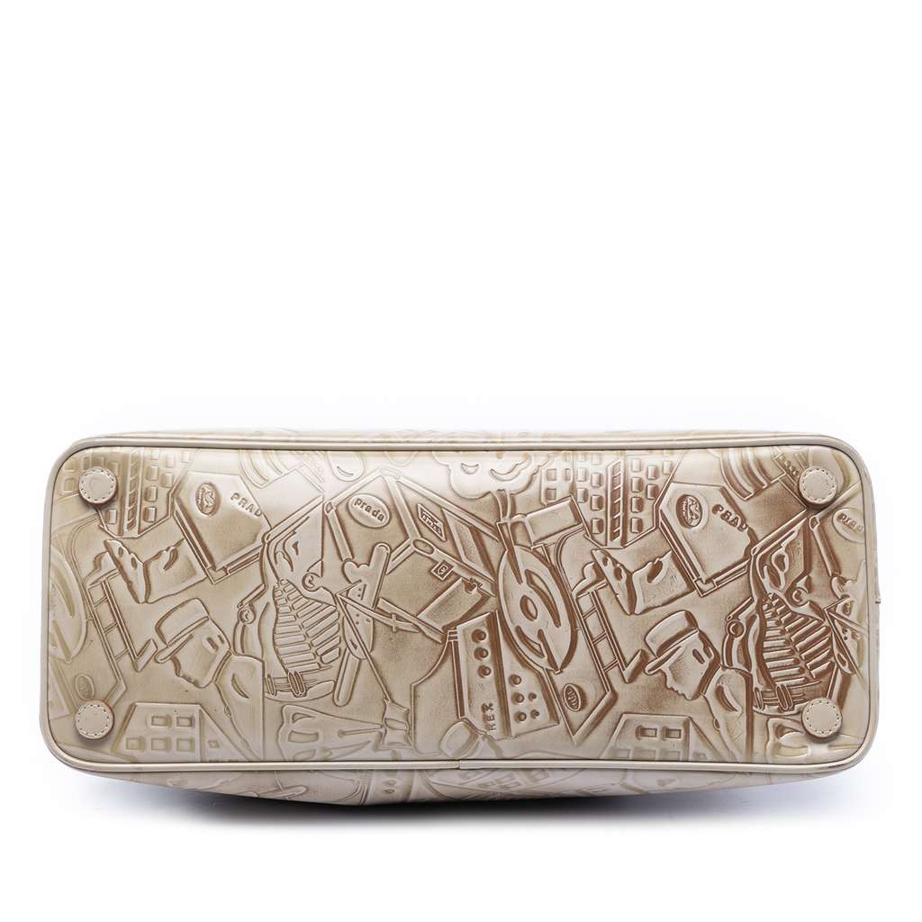 Prada Embossed Leather Handbag Beige Leather Good condition - Inside View