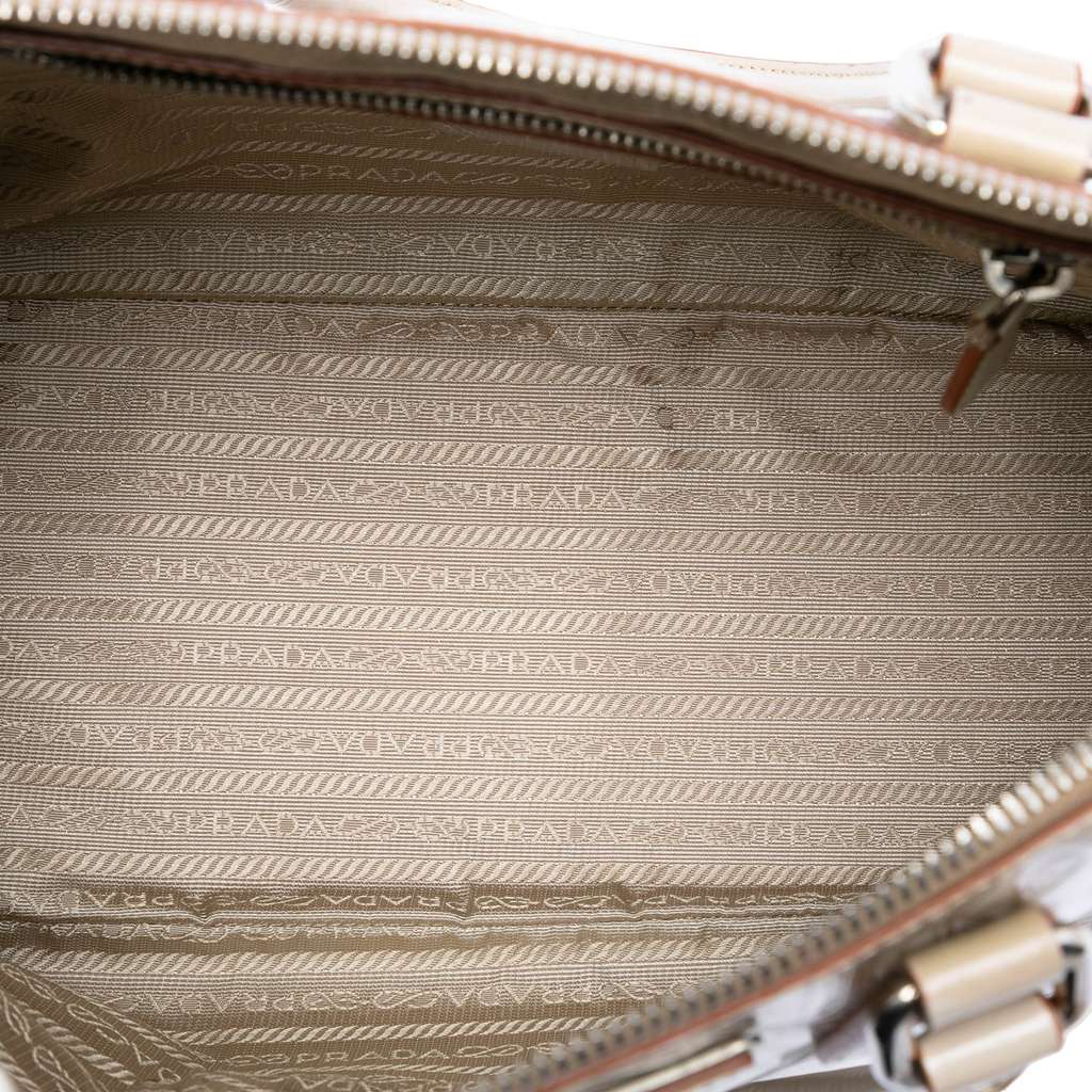 Prada Embossed Leather Handbag Beige Leather Good condition - Model View