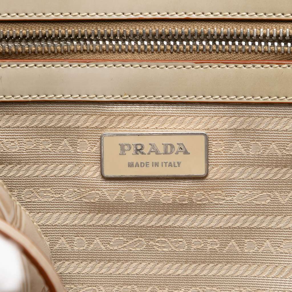 Prada Embossed Leather Handbag Beige Leather Good condition - Box View