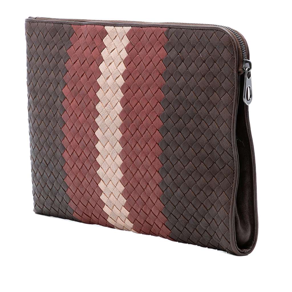 Bottega Veneta Tricolor Nappa Intrecciato Clutch Brown Leather Good condition - Back View