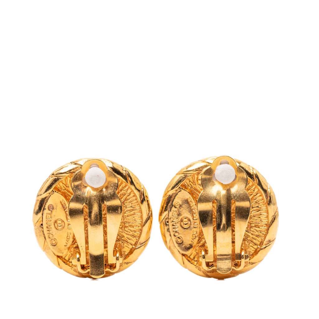 Chanel Gold Plated Faux Pearl Round Clip On Earrings Gold Metal Good condition - Back View