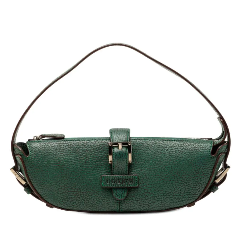 Loewe Mini Pebbled Leather Baguette Boat Bag Green Leather Very good - Front View