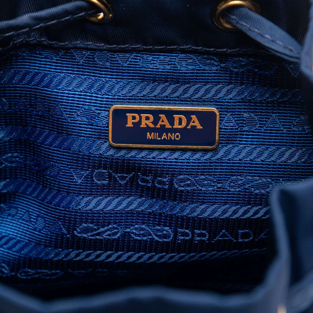 Prada Re-Nylon Drawstring Pouch Blue Good condition - Box View