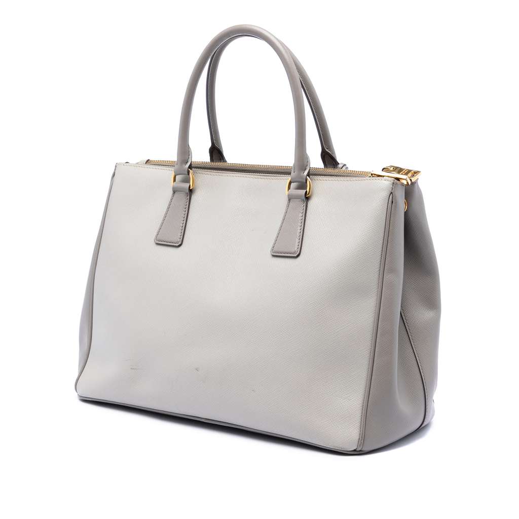 Prada Medium Bicolor Saffiano Lux Galleria Double Zip Satchel Grey Leather Good condition - Back View