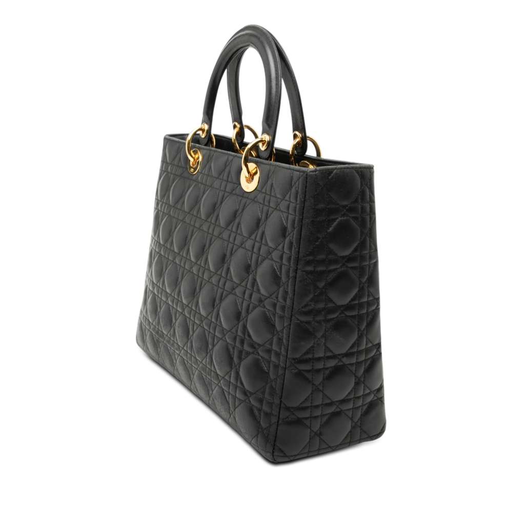 Dior Large Lambskin Cannage Lady Dior Black Leather Good condition - Back View