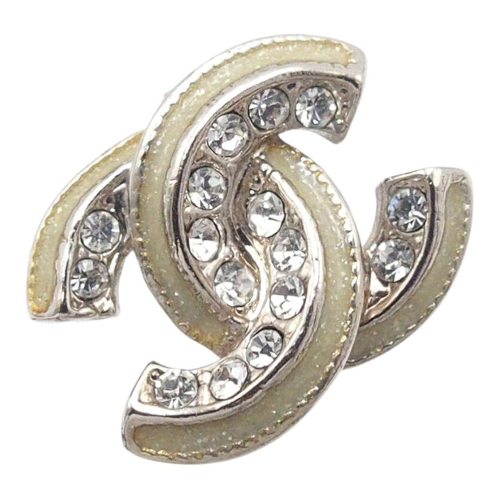 Chanel CC Plated Brass Strass Push Back Earrings Silver Brass Good condition - Inside View