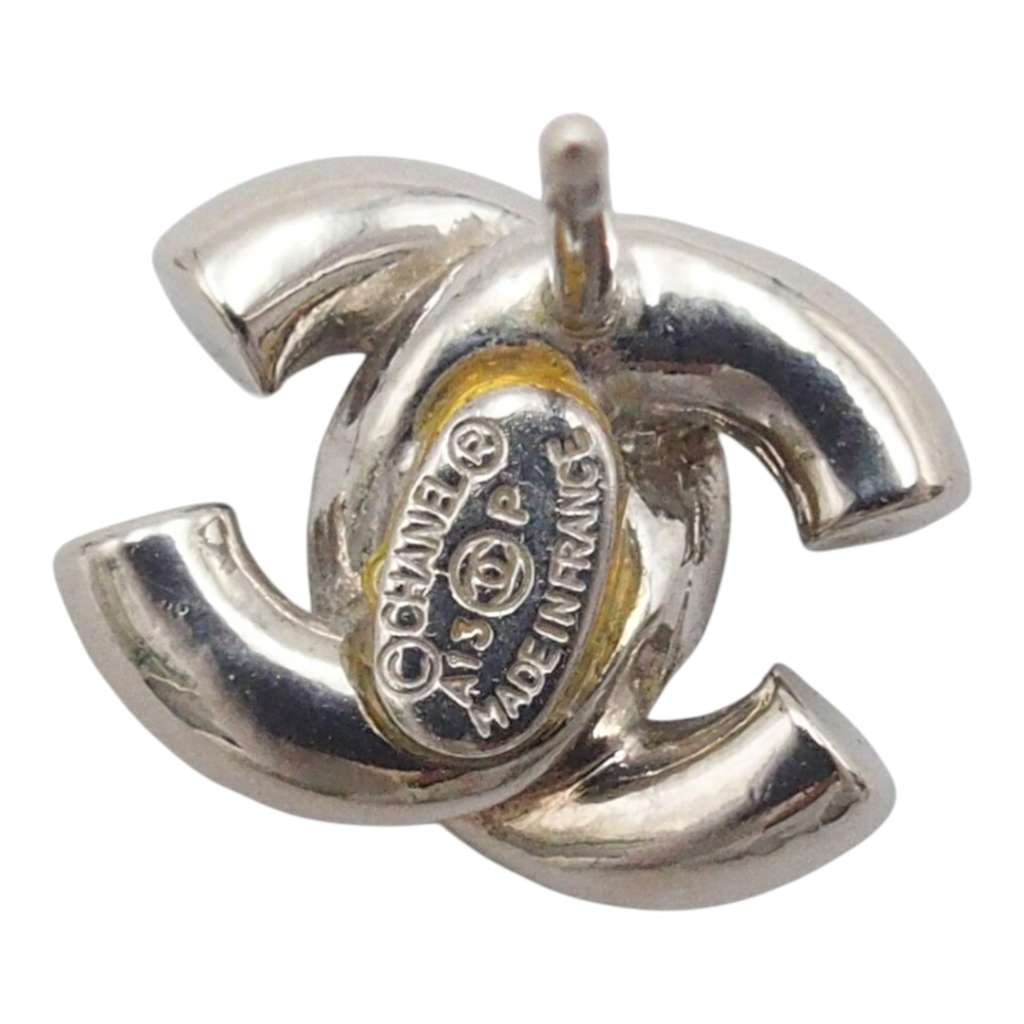 Chanel CC Plated Brass Strass Push Back Earrings Silver Brass Good condition - Model View