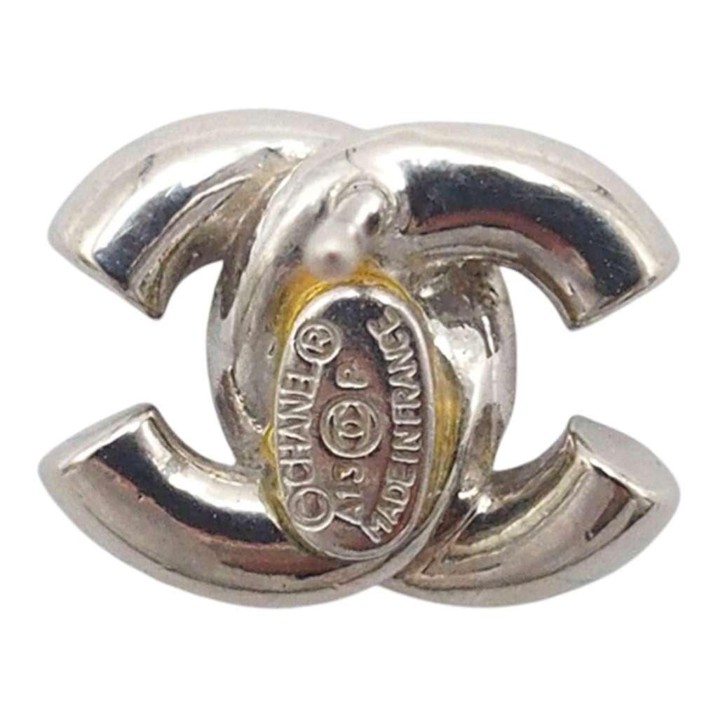 Chanel CC Plated Brass Strass Push Back Earrings Silver Brass Good condition - Box View