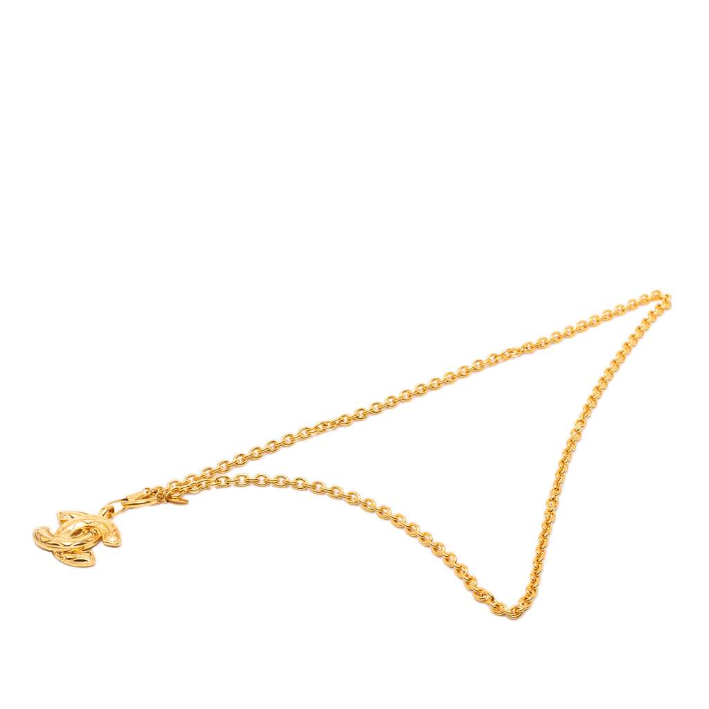 Chanel CC Gold Plated Quilted Pendant Necklace Gold Metal Good condition - Inside View