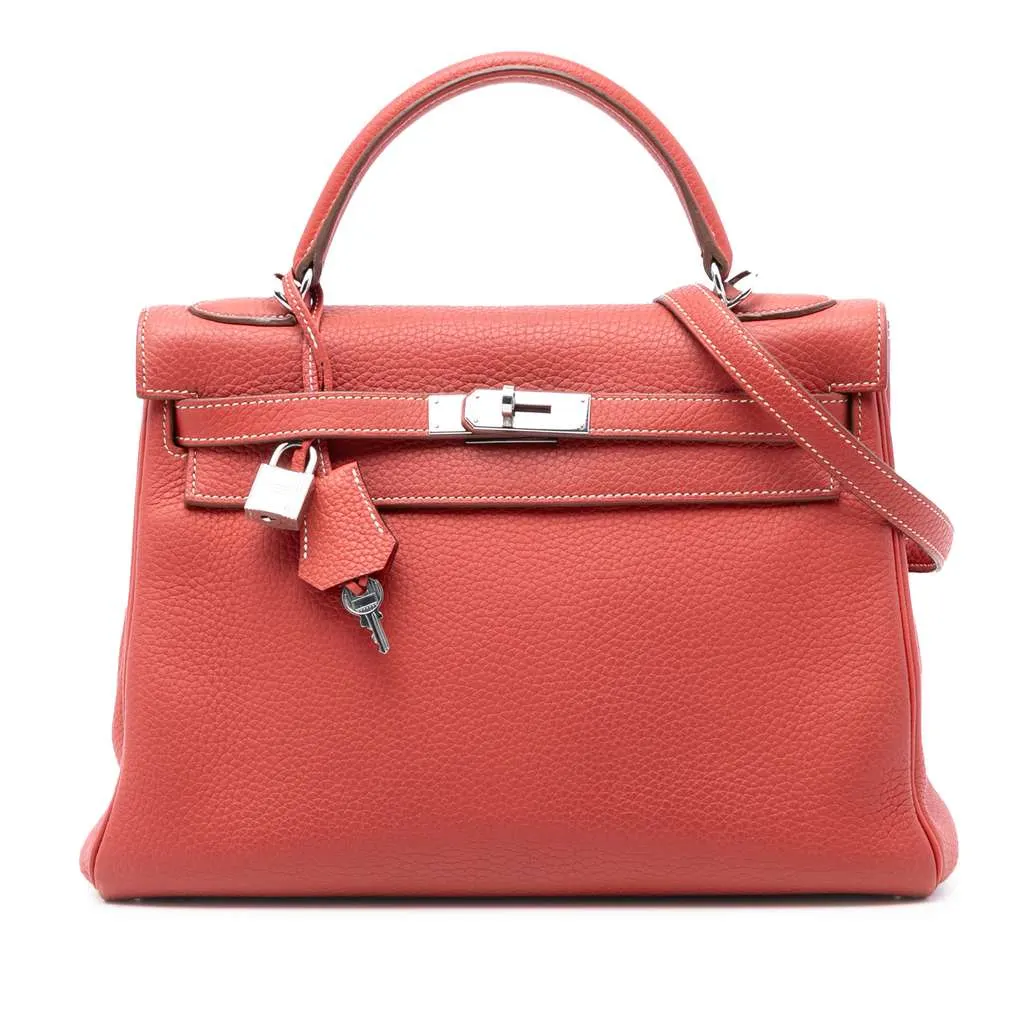 Hermès Clemence Kelly II Retourne 32 Orange Leather Very good - Front View