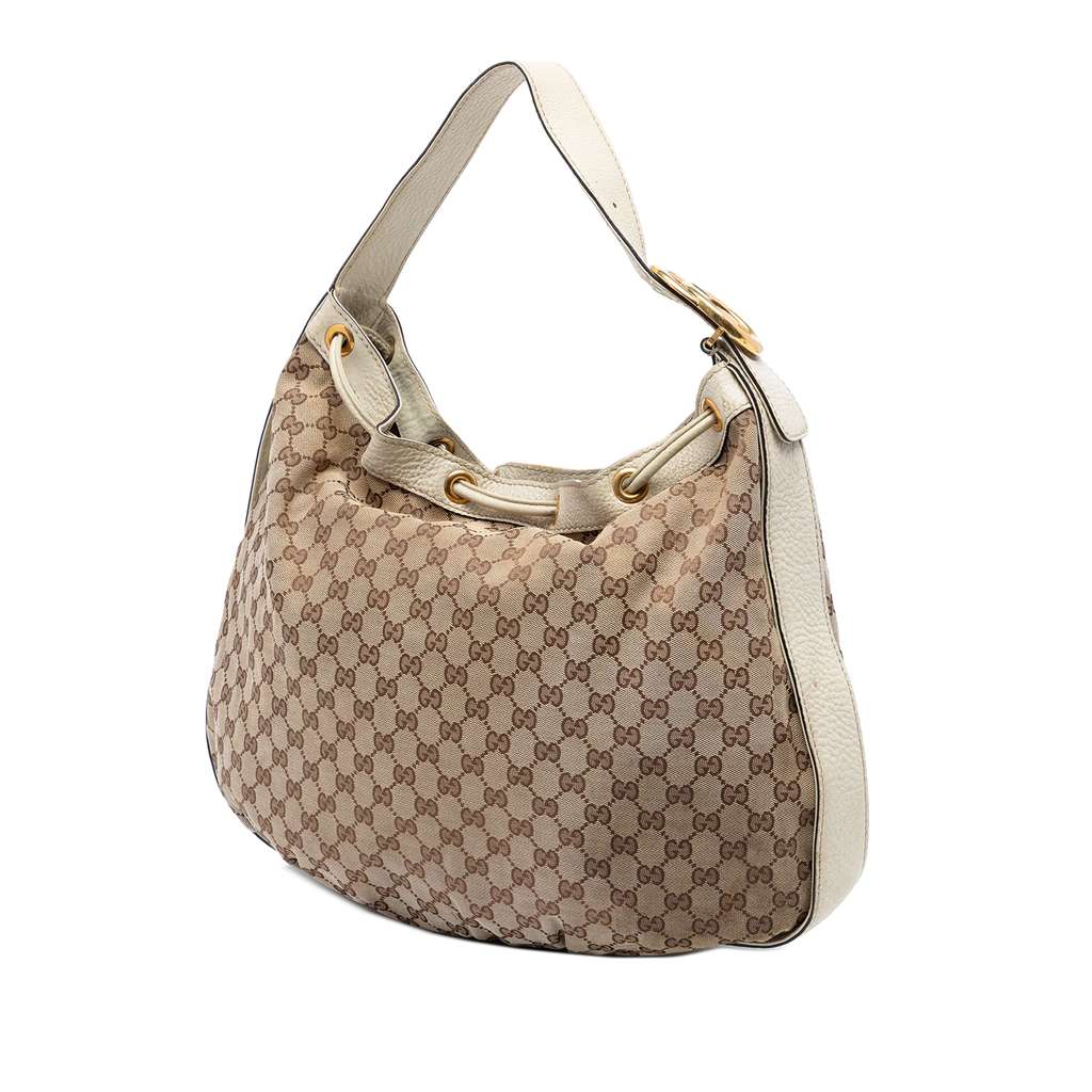 Gucci GG Canvas Interlocking Icon Drawstring Hobo Beige Good condition - Back View