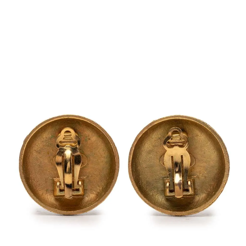 Chanel Gold Plated CC Round Clip On Earrings Gold Metal Very good - Back View