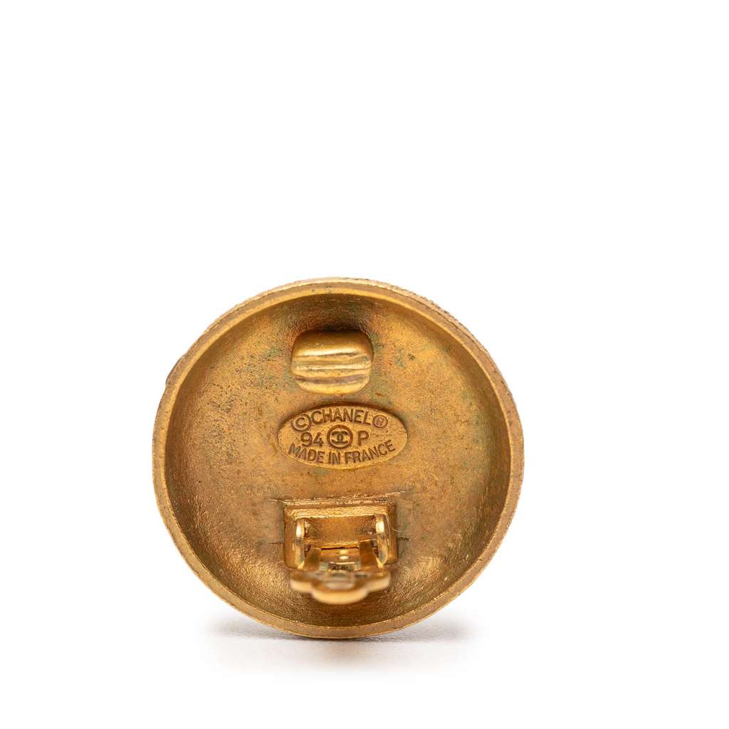 Chanel Gold Plated CC Round Clip On Earrings Gold Metal Good condition - Inside View