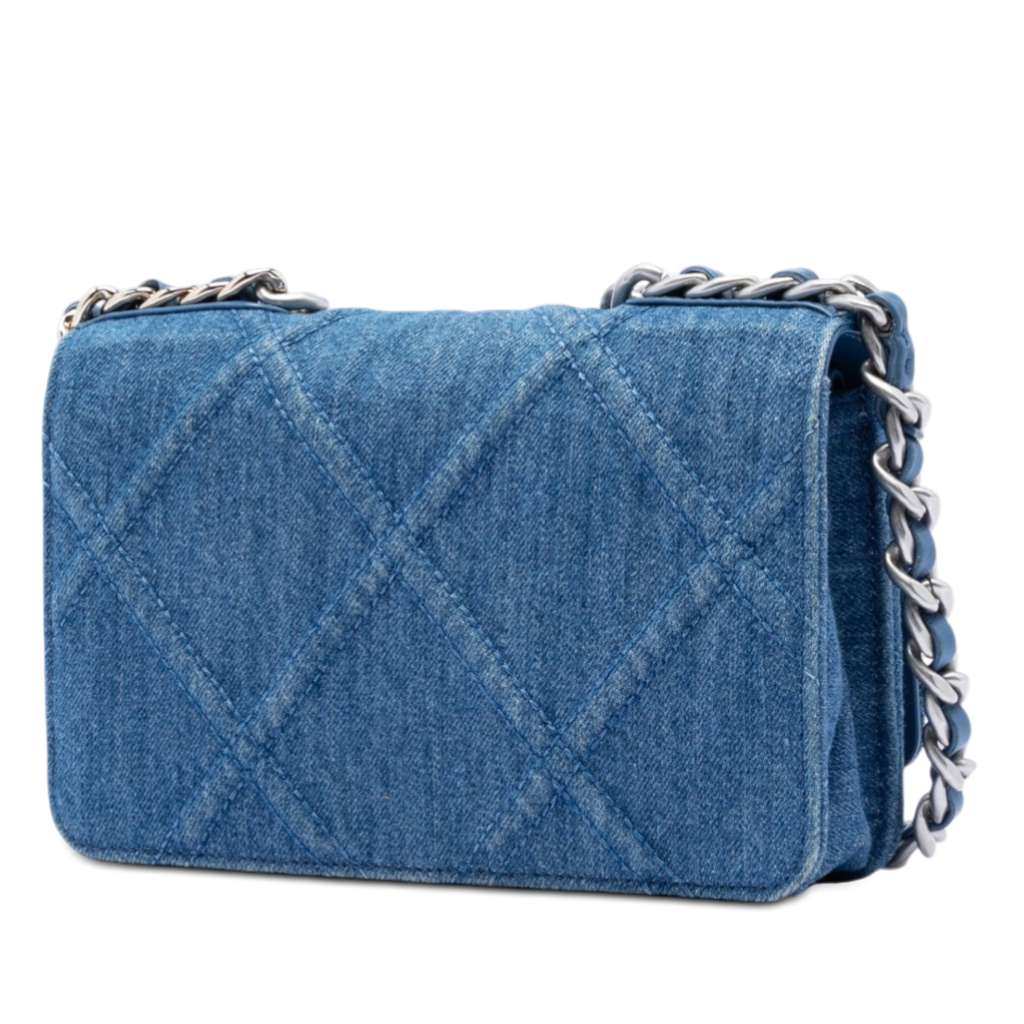 Chanel Denim 19 Flap Wallet On Chain Blue Denim Good condition - Back View