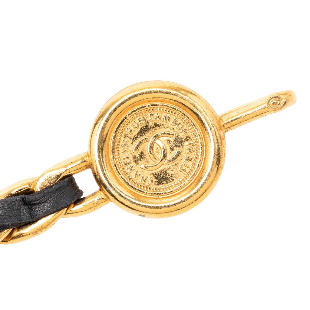 Chanel Gold Plated Leather Woven 31 Rue Cambon Medallion Chain Belt Gold Metal Good condition - Inside View