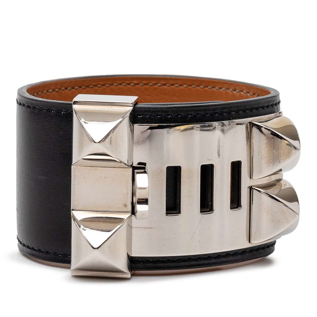 Hermès Swift Leather and Palladium Plated Collier de Chien Bracelet S Black Leather Good condition - Inside View