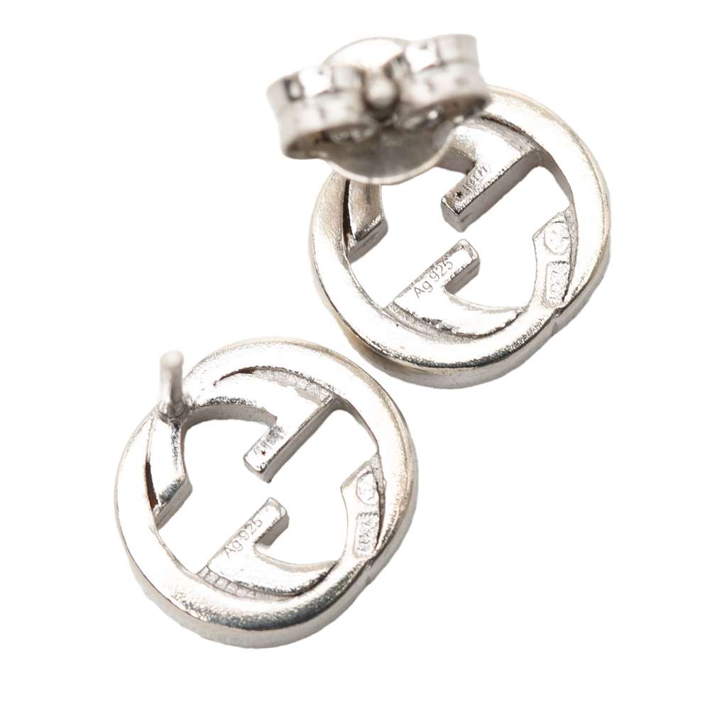 Gucci Sterling Silver Interlocking G Push Back Earrings Silver Silver Good condition - Model View