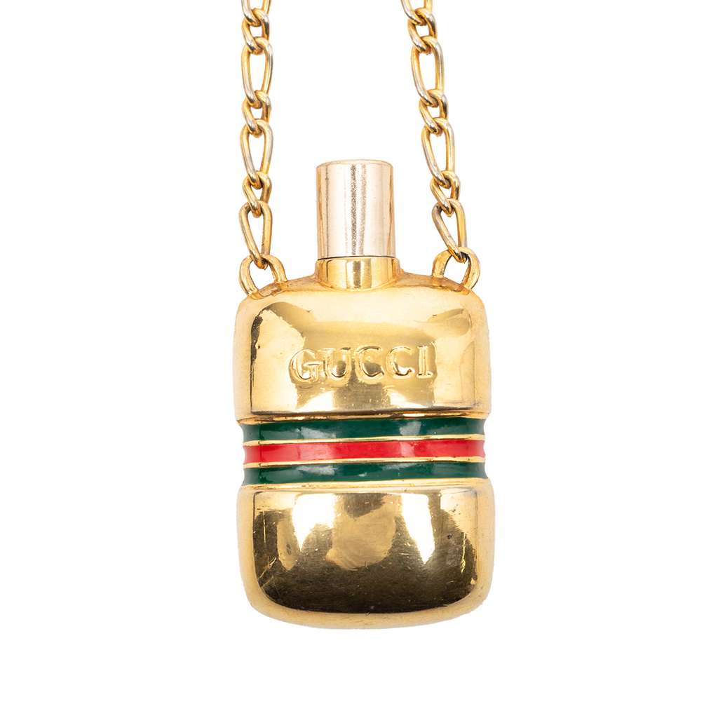 Gucci Gold Plated Perfume Bottle Pendant Necklace Gold Metal Good condition - Back View
