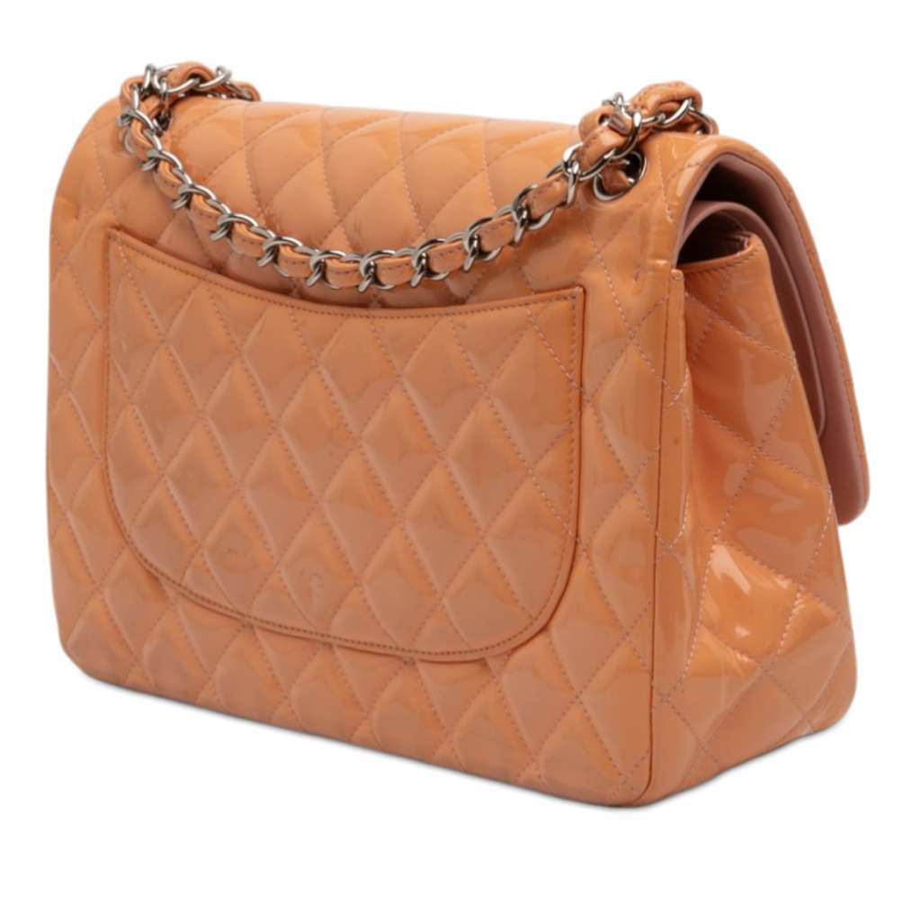 Chanel Jumbo Classic Patent Double Flap Orange Leather Good condition - Back View
