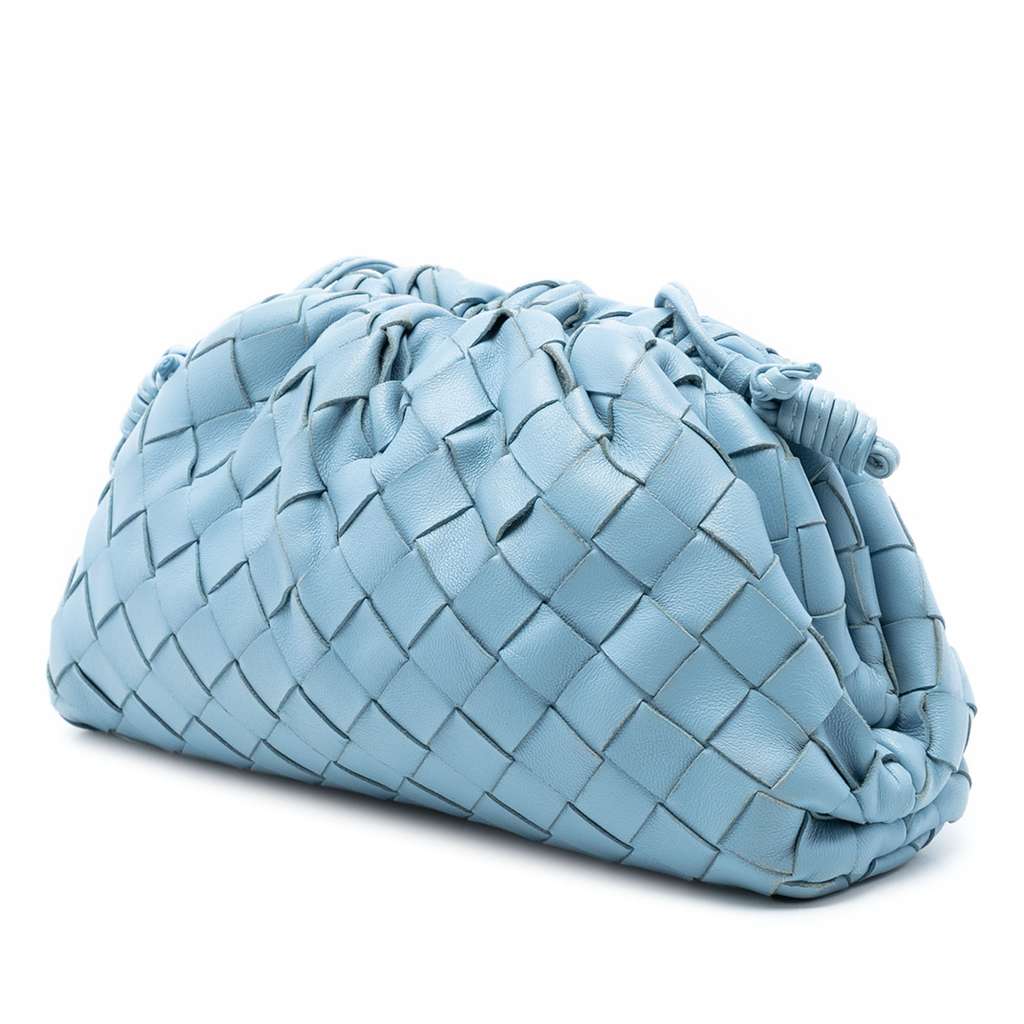 Bottega Veneta Nappa Intrecciato The Mini Pouch Crossbody Blue Leather Good condition - Back View