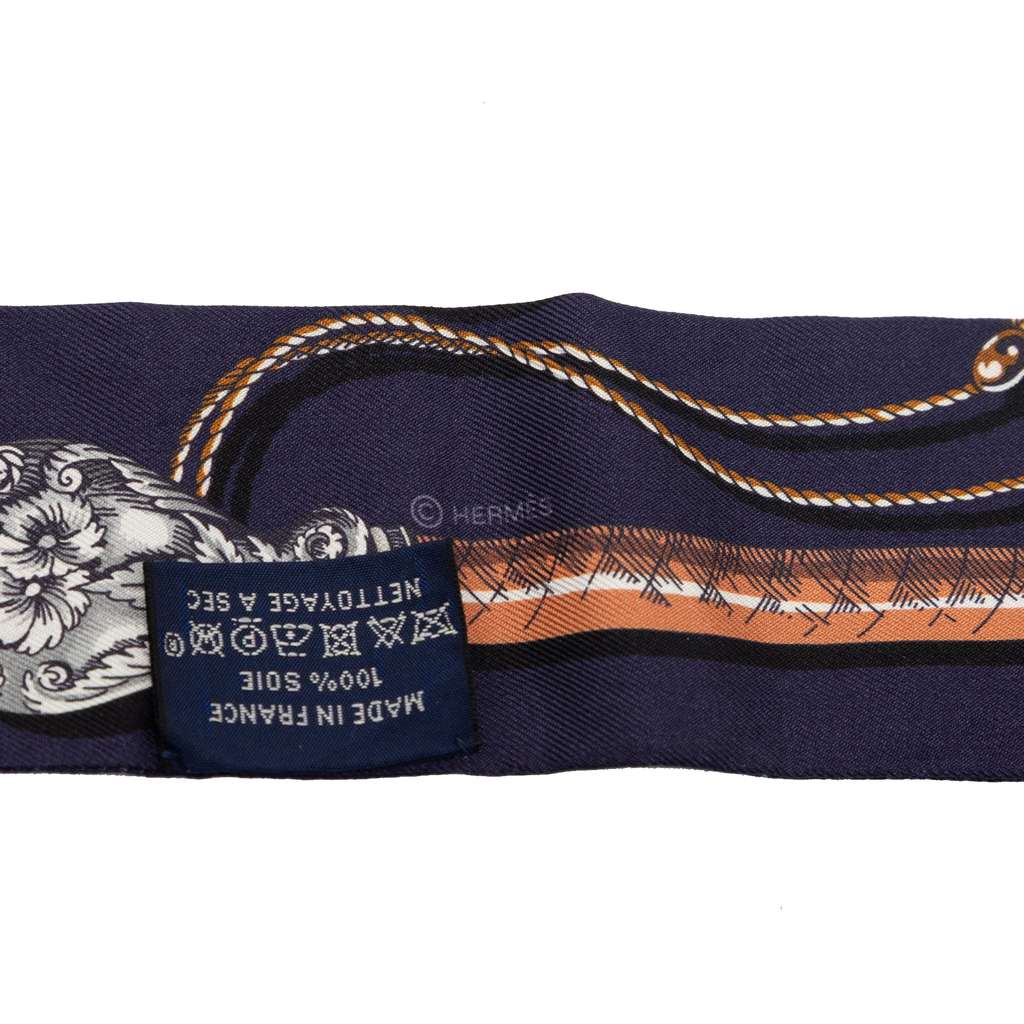 Hermès Cavalcades Silk Twilly Scarf Blue Silk Good condition - Back View
