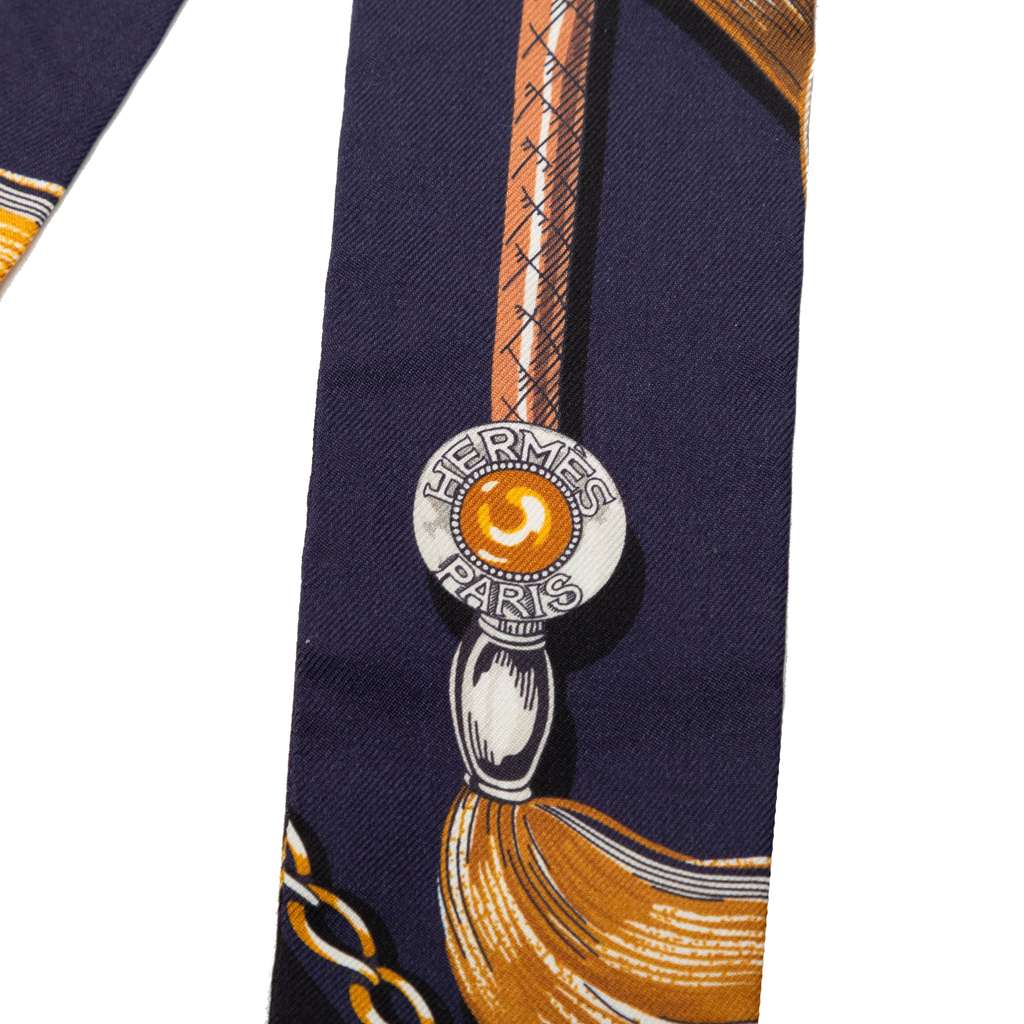 Hermès Cavalcades Silk Twilly Scarf Blue Silk Good condition - Model View