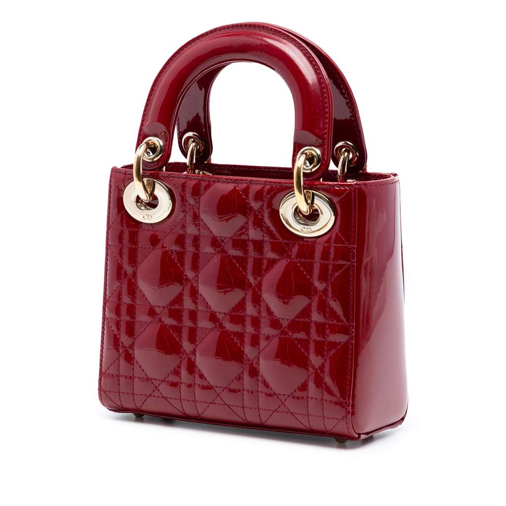 Dior Mini Patent Cannage Lady Dior Red Leather Good condition - Back View