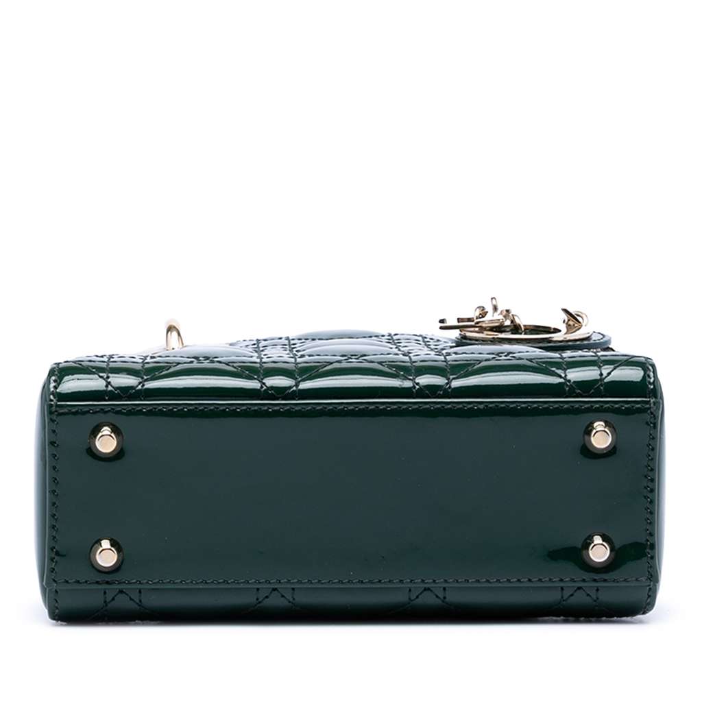 Dior Mini Patent Cannage Lady Dior Green Leather Good condition - Inside View