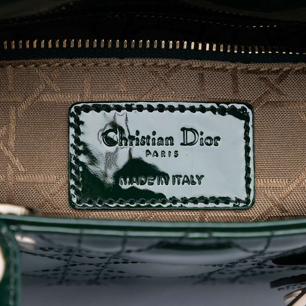 Dior Mini Patent Cannage Lady Dior Green Leather Good condition - Box View
