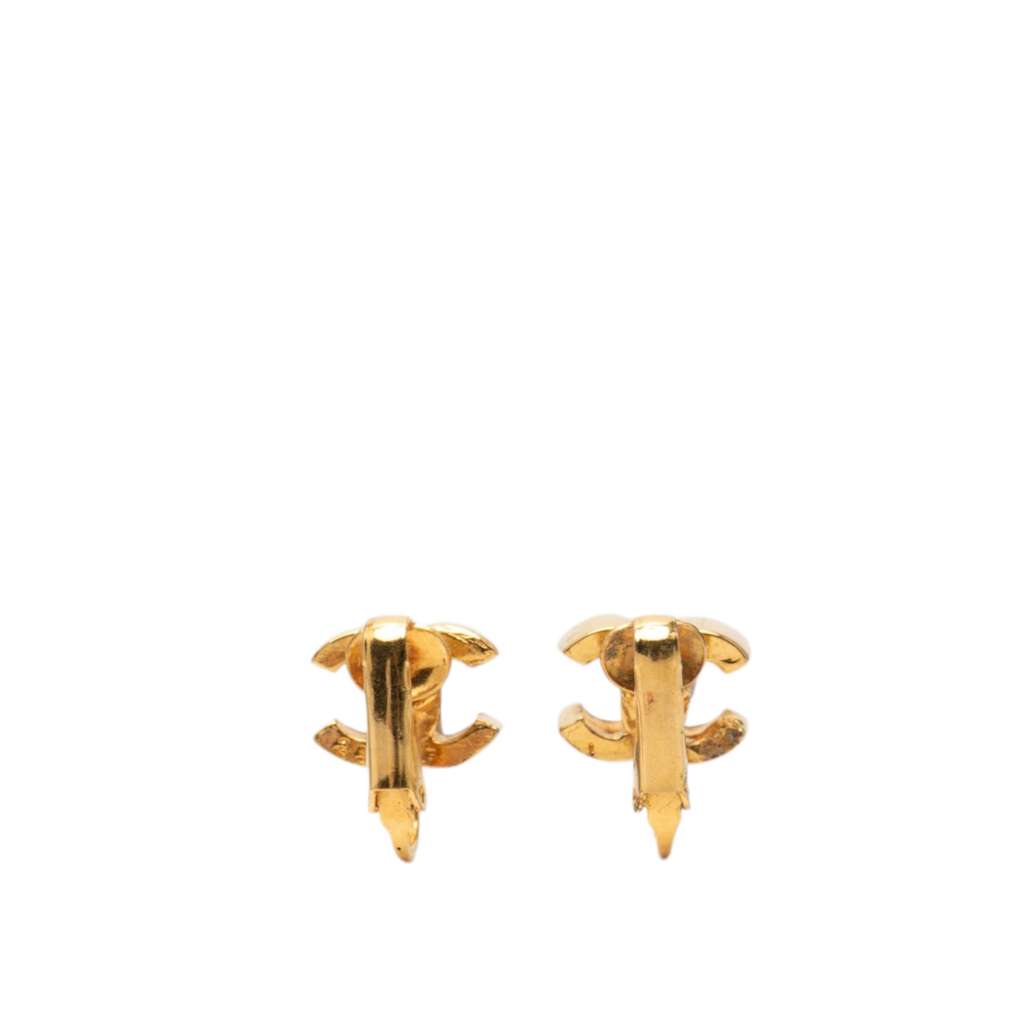 Chanel Gold Plated CC Turn Lock Clip On Earrings Gold Metal Good condition - Back View