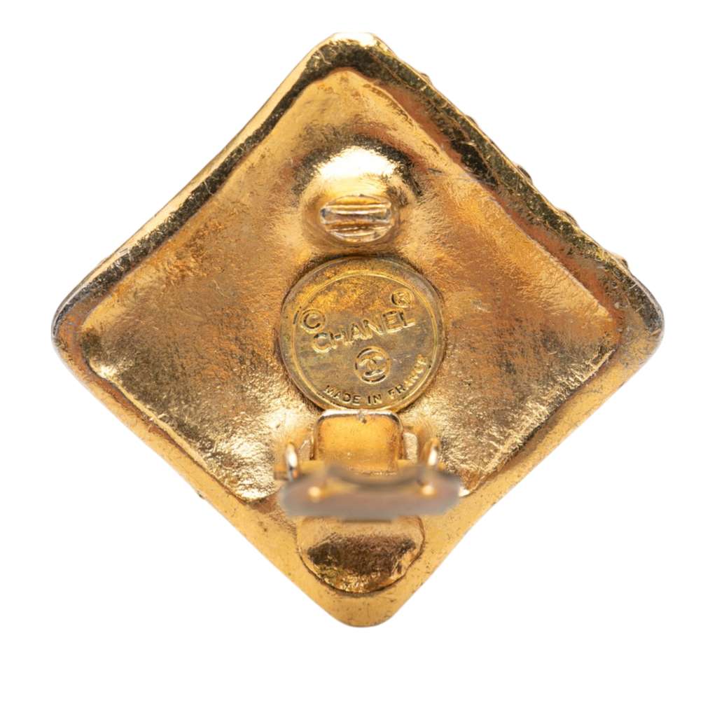 Chanel Gold Plated Strass Diamond Clip On Earrings Gold Metal Good condition - Inside View