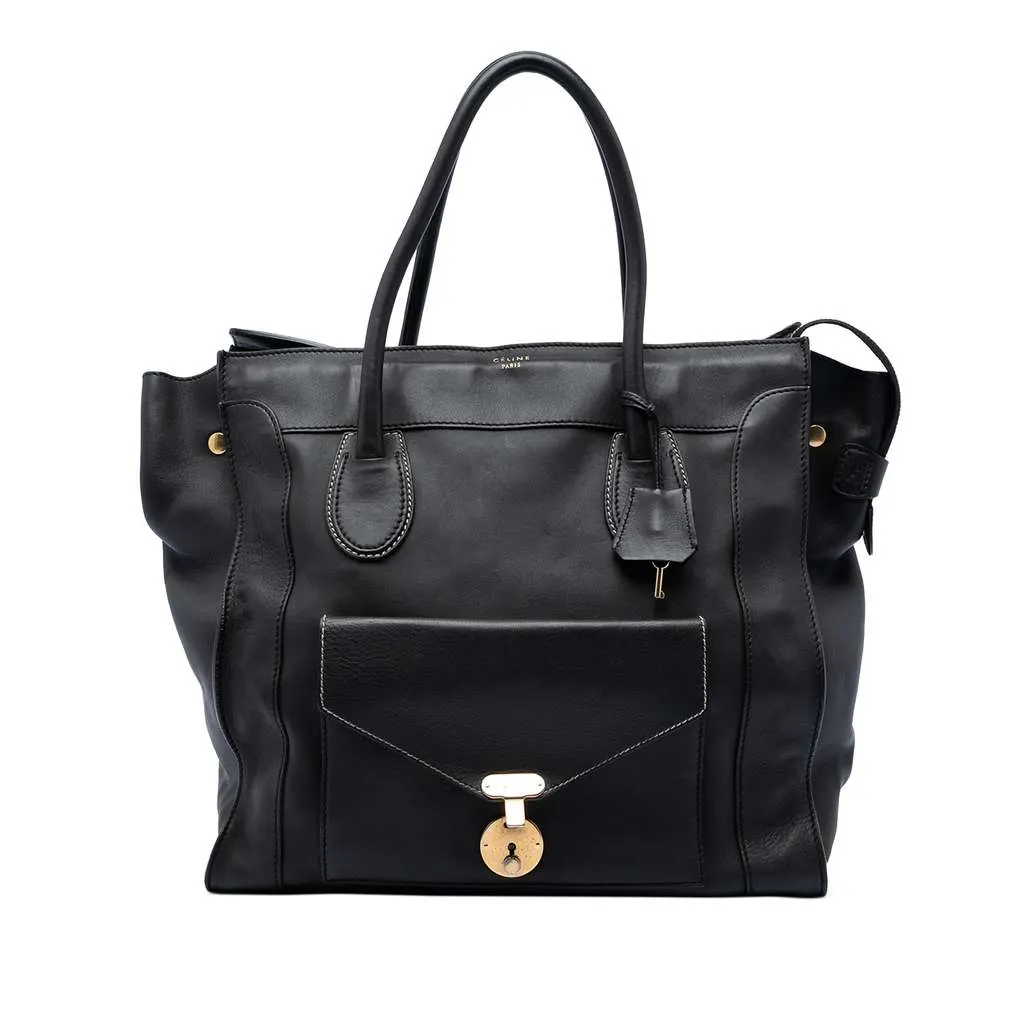 Celine Leather Envelope Luggage Tote Black Leather Very good - Front View