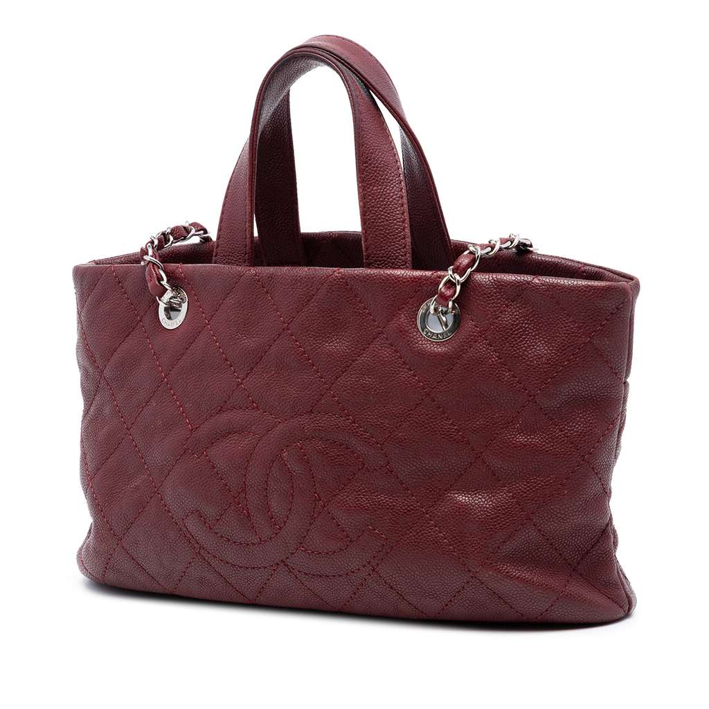 Chanel Quilted Caviar Shopping Tote Red Leather Good condition - Back View