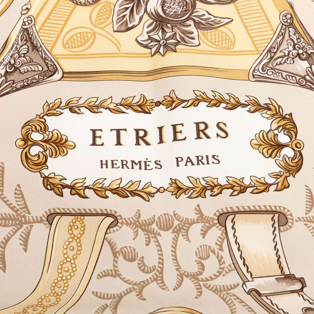 Hermès Etriers Silk Scarf 90 Brown Silk Good condition - Model View