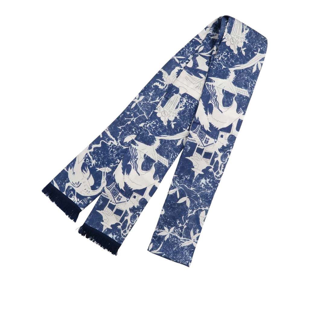 Valentino Printed Silk Muffler Scarf Blue Silk Good condition - Back View