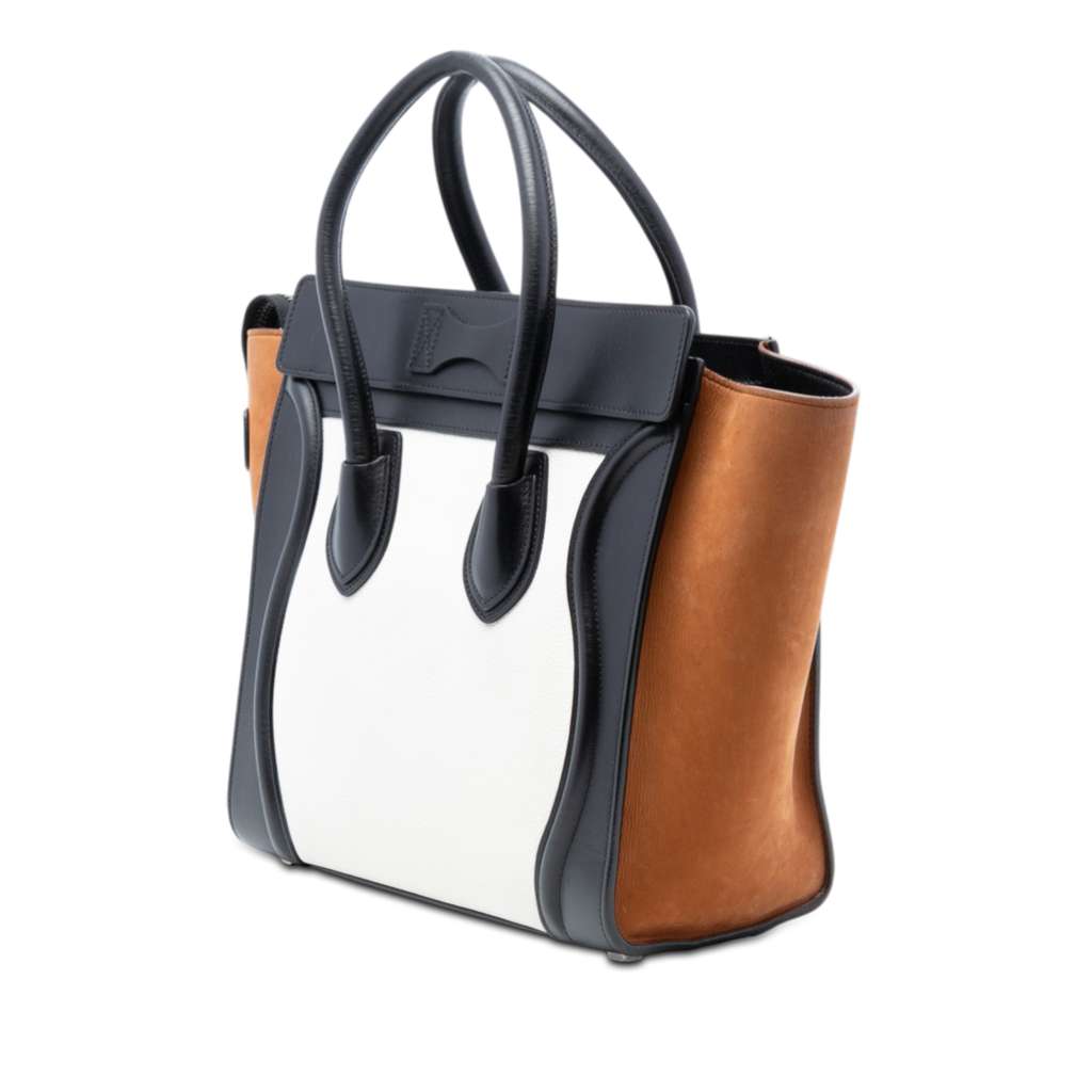 Celine Micro Tricolor Nubuck and Calfskin Luggage Tote White Leather Good condition - Back View