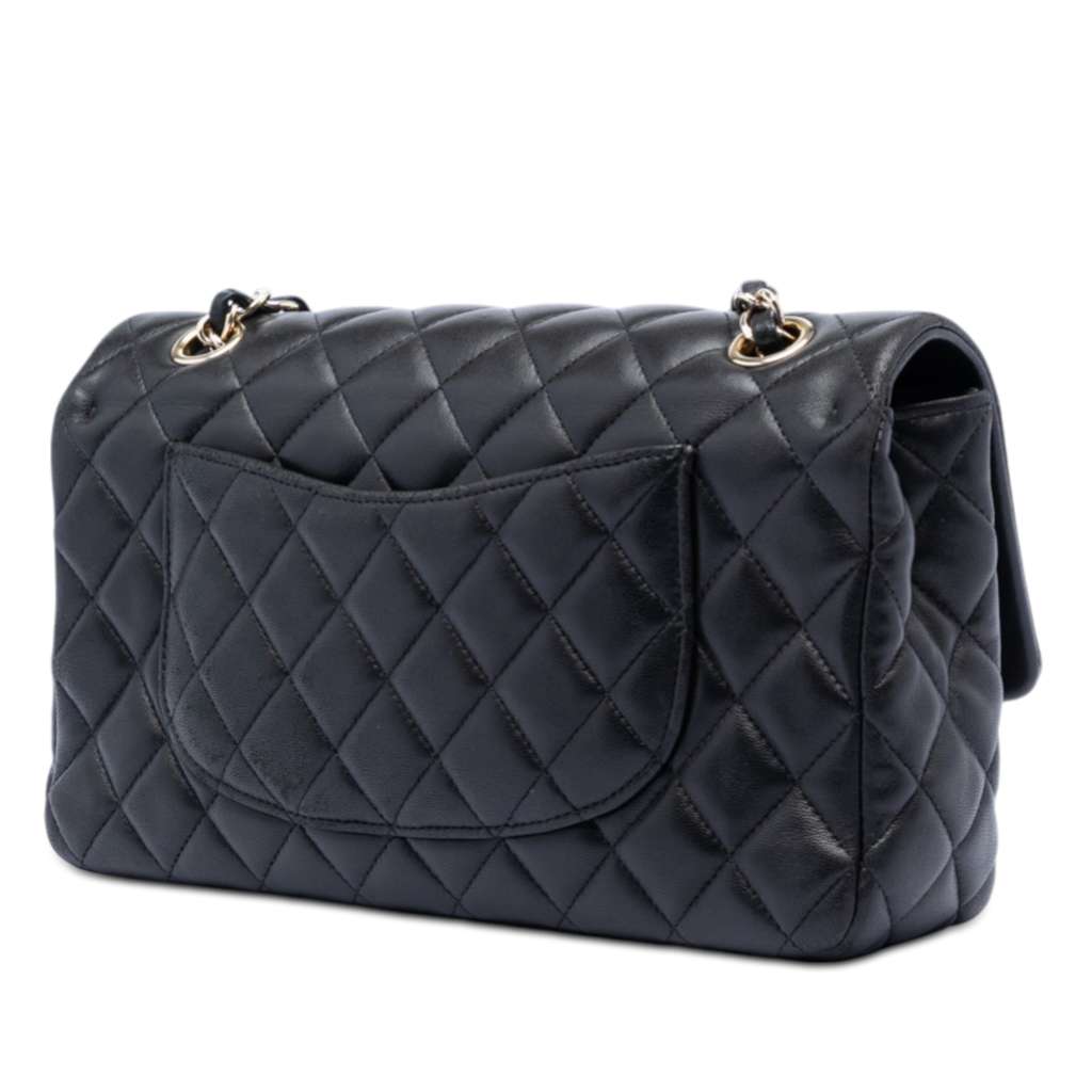 Chanel Medium Classic Lambskin Valentines Heart Charms Single Flap Black Leather Good condition - Back View