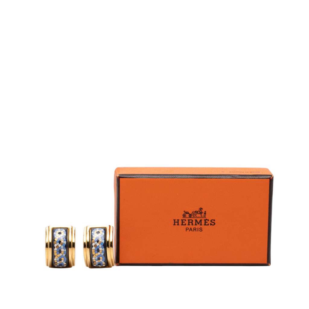 Hermès Gold Plated Enamel Cloisonne Clip On Earrings Gold Metal Good condition - Model View