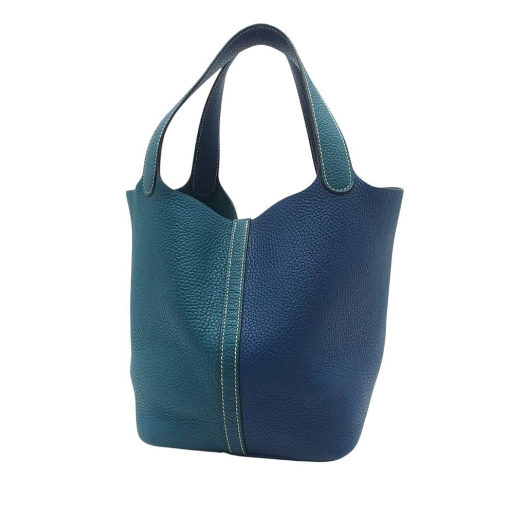 Hermès Clemence Picotin Lock 22 Casaque Green Leather Good condition - Back View