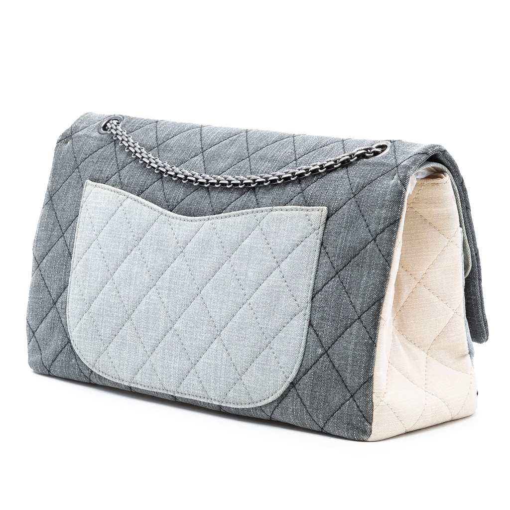 Chanel Tricolor Quilted Denim Reissue 2.55 Double Flap 228 Grey Denim Good condition - Back View