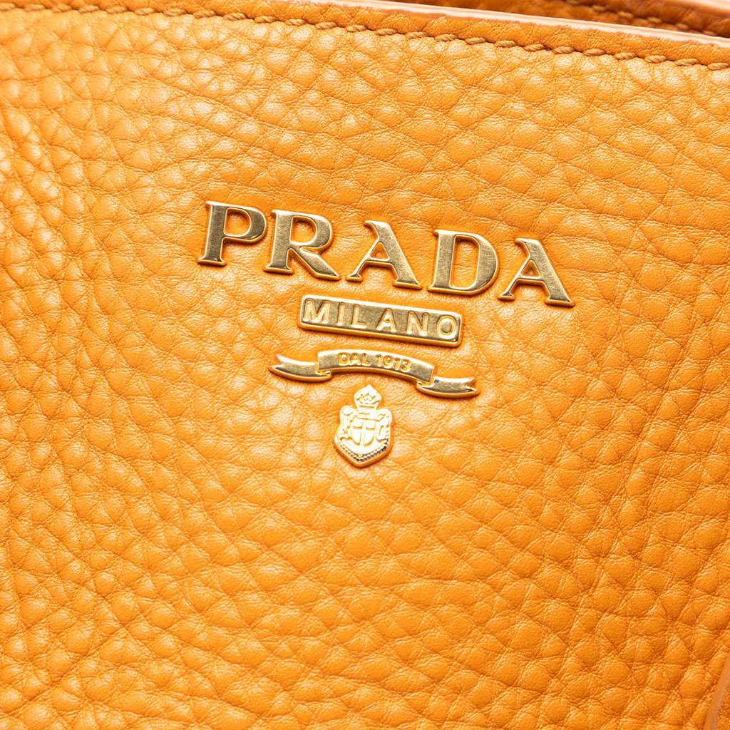 Prada Vitello Daino Open Convertible Tote Orange Leather Good condition - Box View