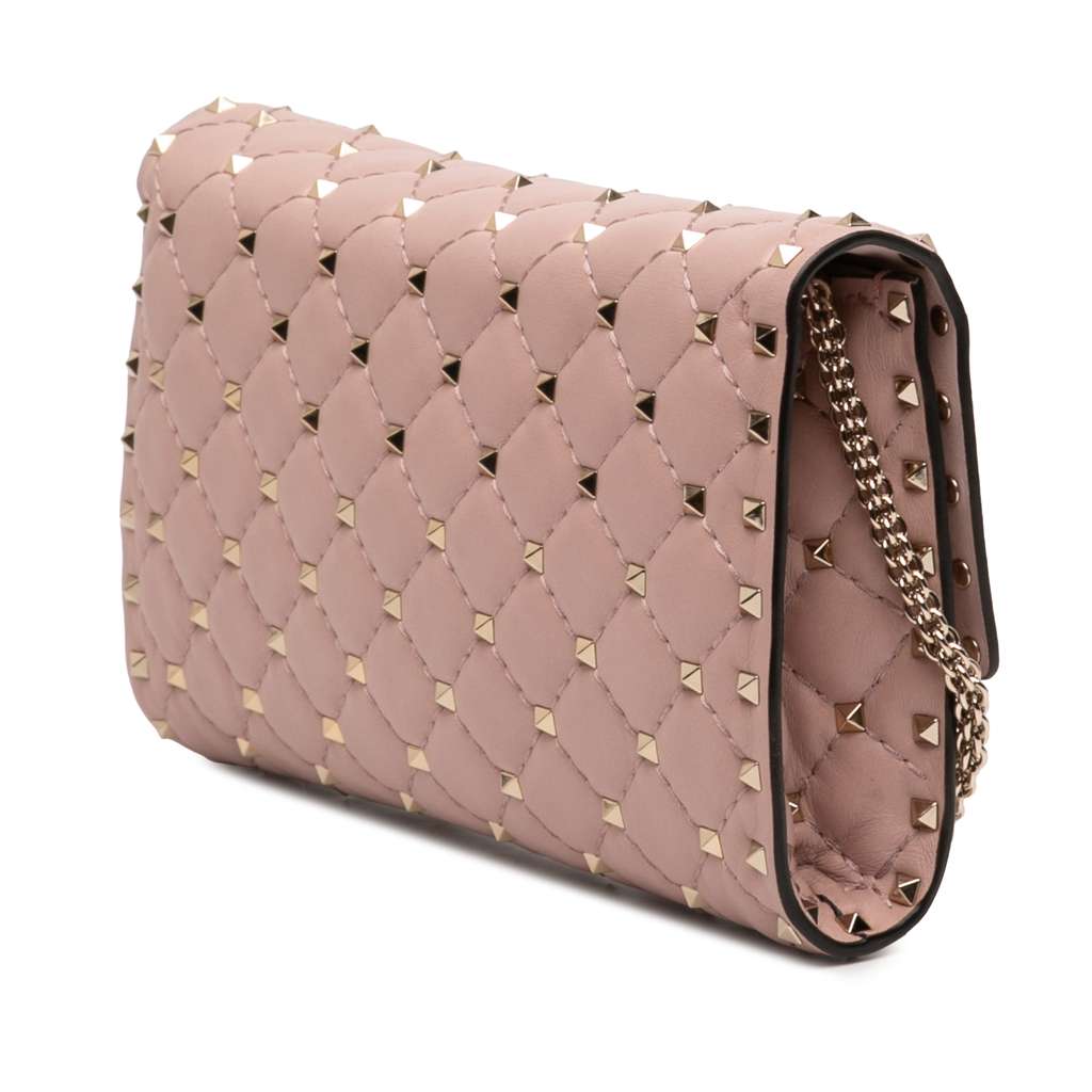 Valentino Quilted Nappa Rockstud Spike Wallet On Chain Pink Leather Good condition - Back View