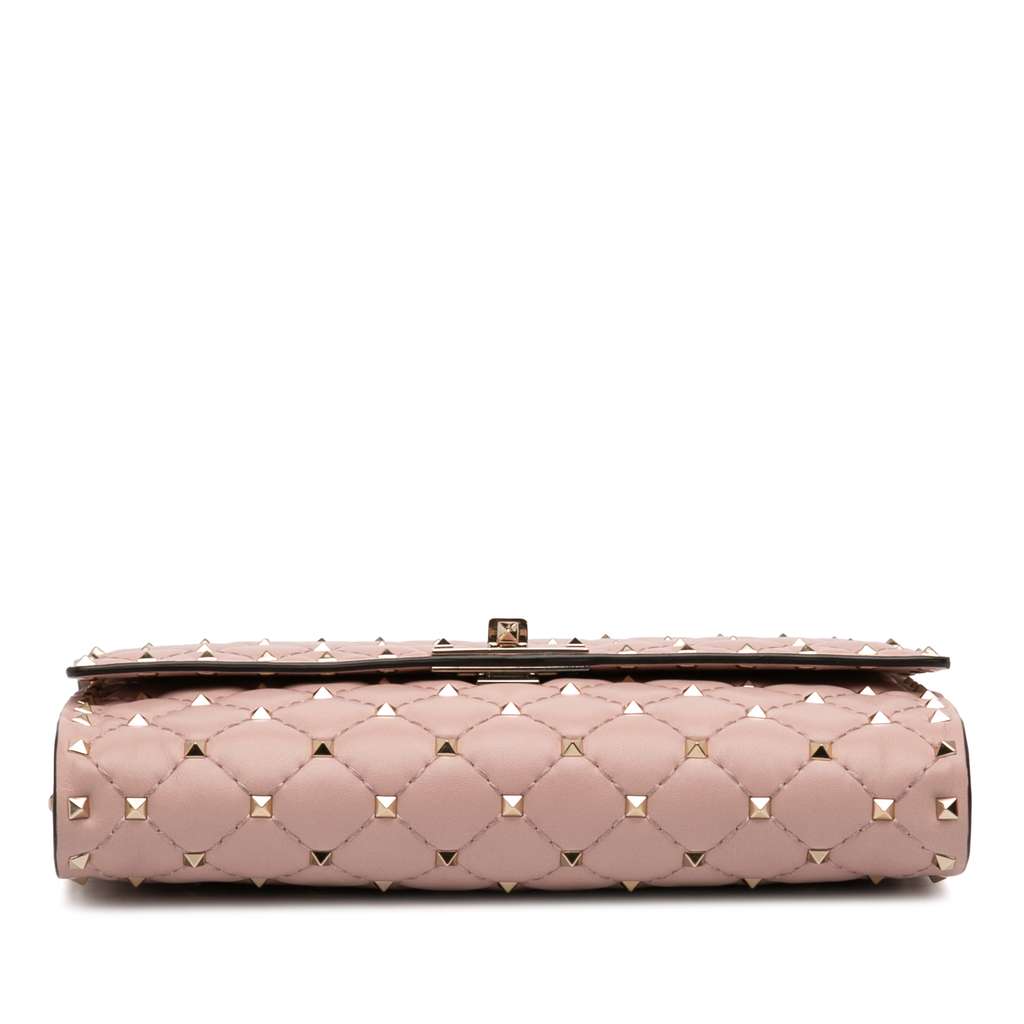 Valentino Quilted Nappa Rockstud Spike Wallet On Chain Pink Leather Good condition - Inside View