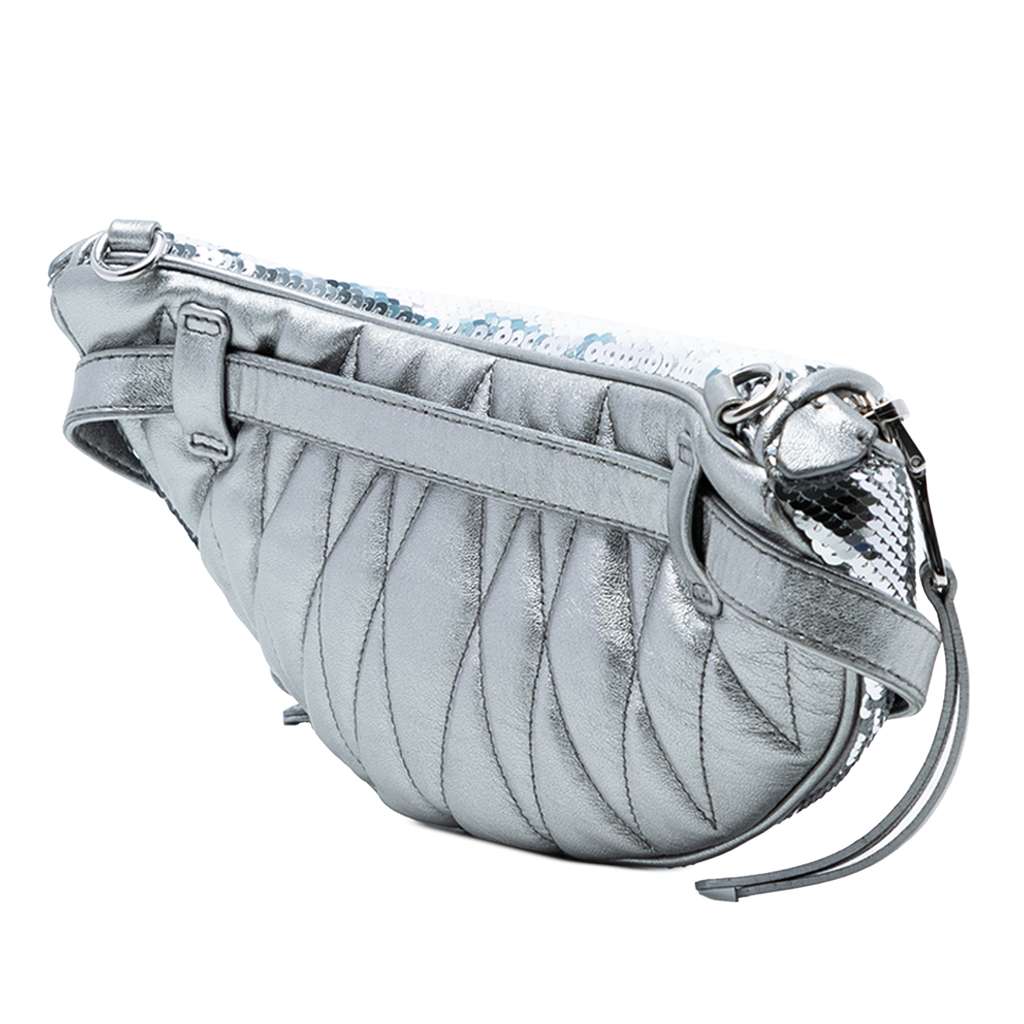 Miu Miu Metallic Sequin Embellished Belt Bag Silver Good condition - Back View