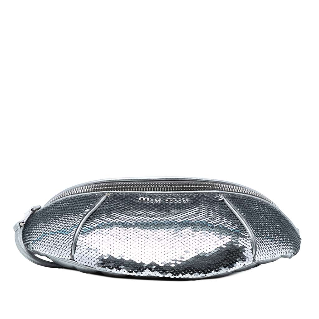 Miu Miu Metallic Sequin Embellished Belt Bag Silver Good condition - Inside View
