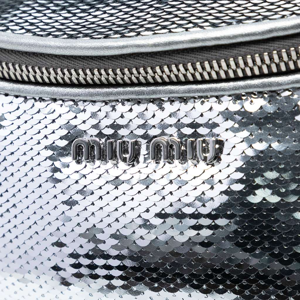 Miu Miu Metallic Sequin Embellished Belt Bag Silver Good condition - Box View