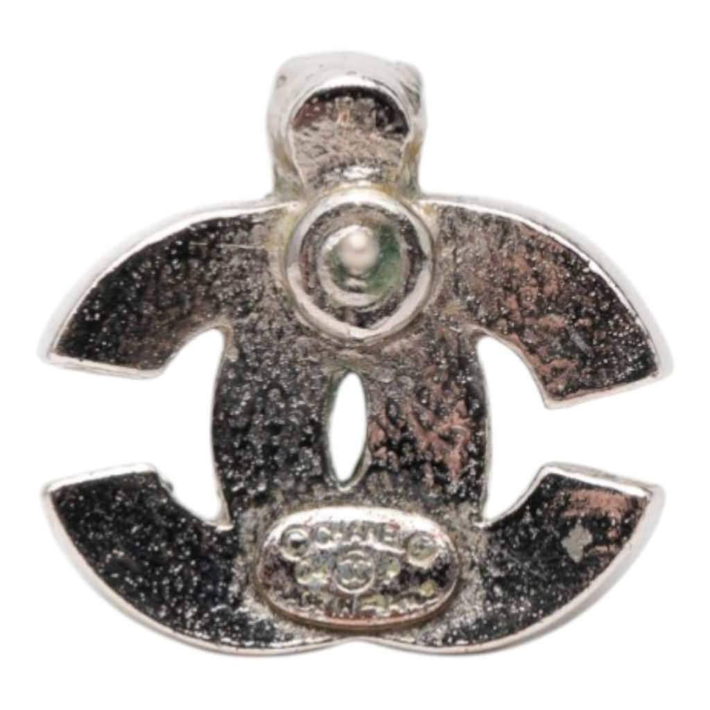 Chanel Silver Plated CC Rhinestone Lacquered Push Back Earrings Silver Good condition - Inside View