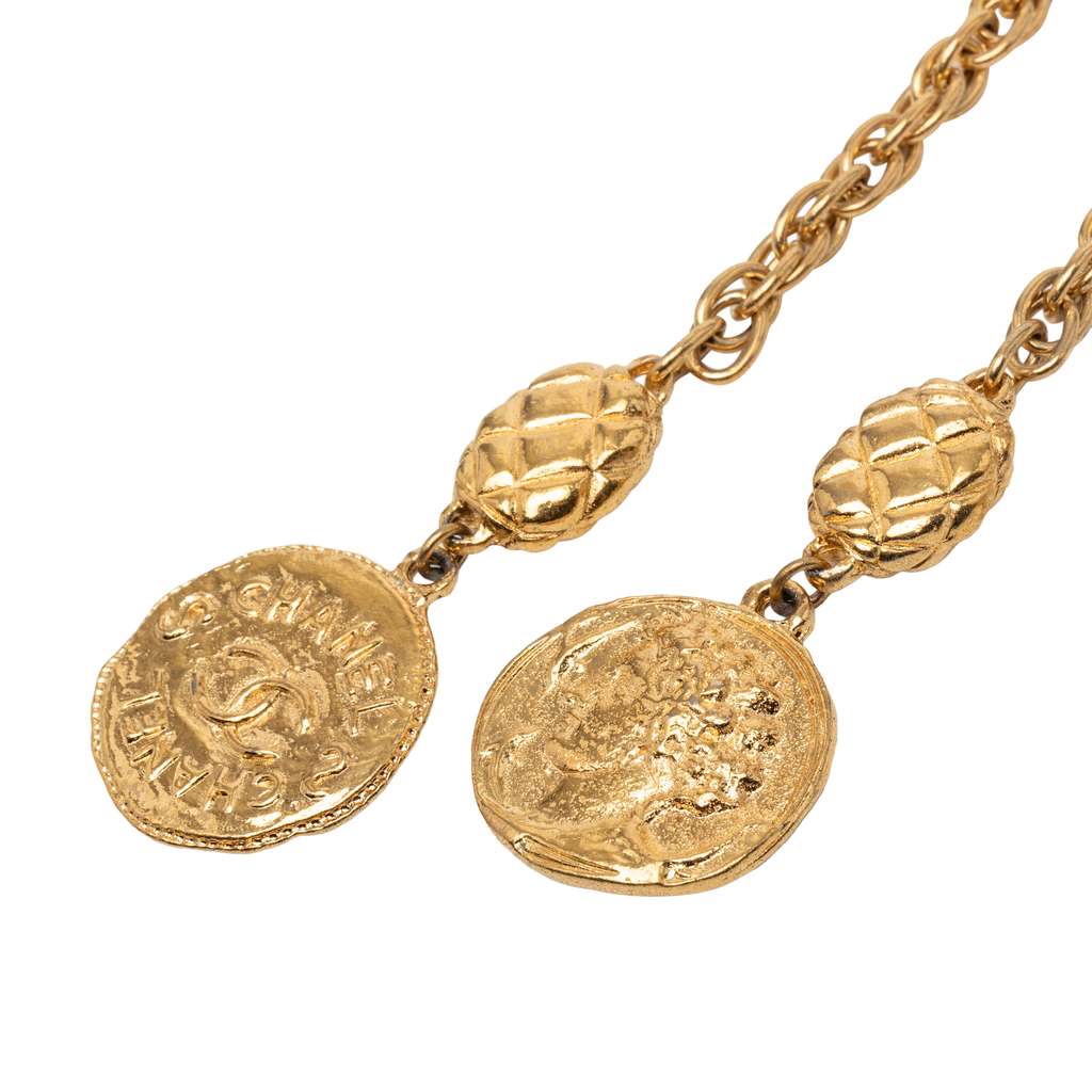 Chanel CC Gold Plated Medallion Wrap Around Necklace Gold Metal Good condition - Back View