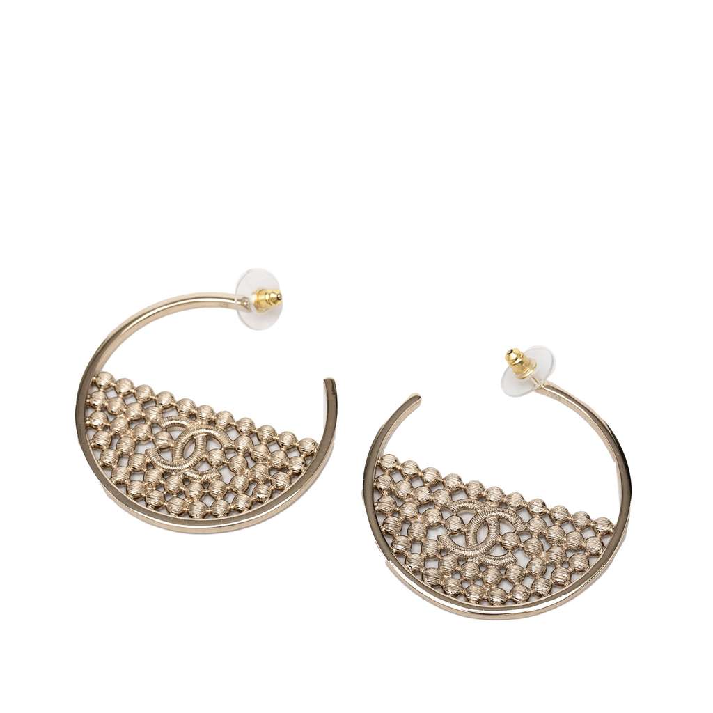 Chanel CC Gold Plated Strass Hoop Push Back Earrings Gold Metal Good condition - Back View