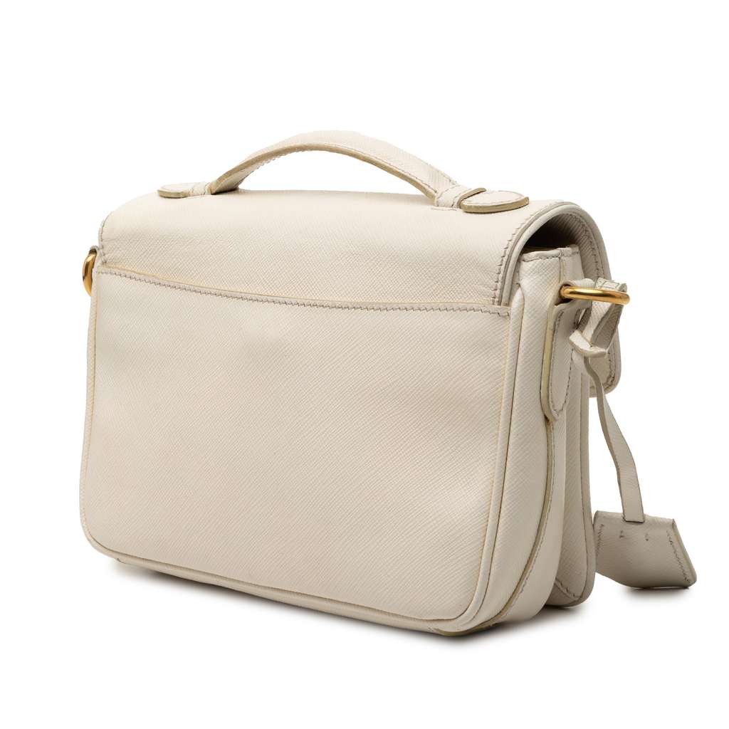 Prada Saffiano Sound Lock Satchel White Leather Good condition - Back View